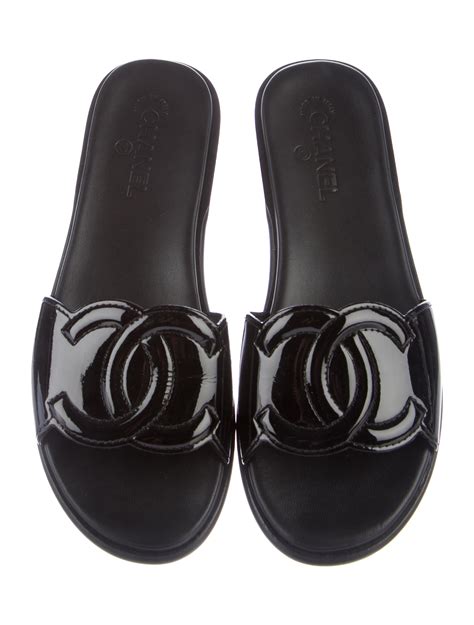 chanel pool slides black|used chanel slides for sale.